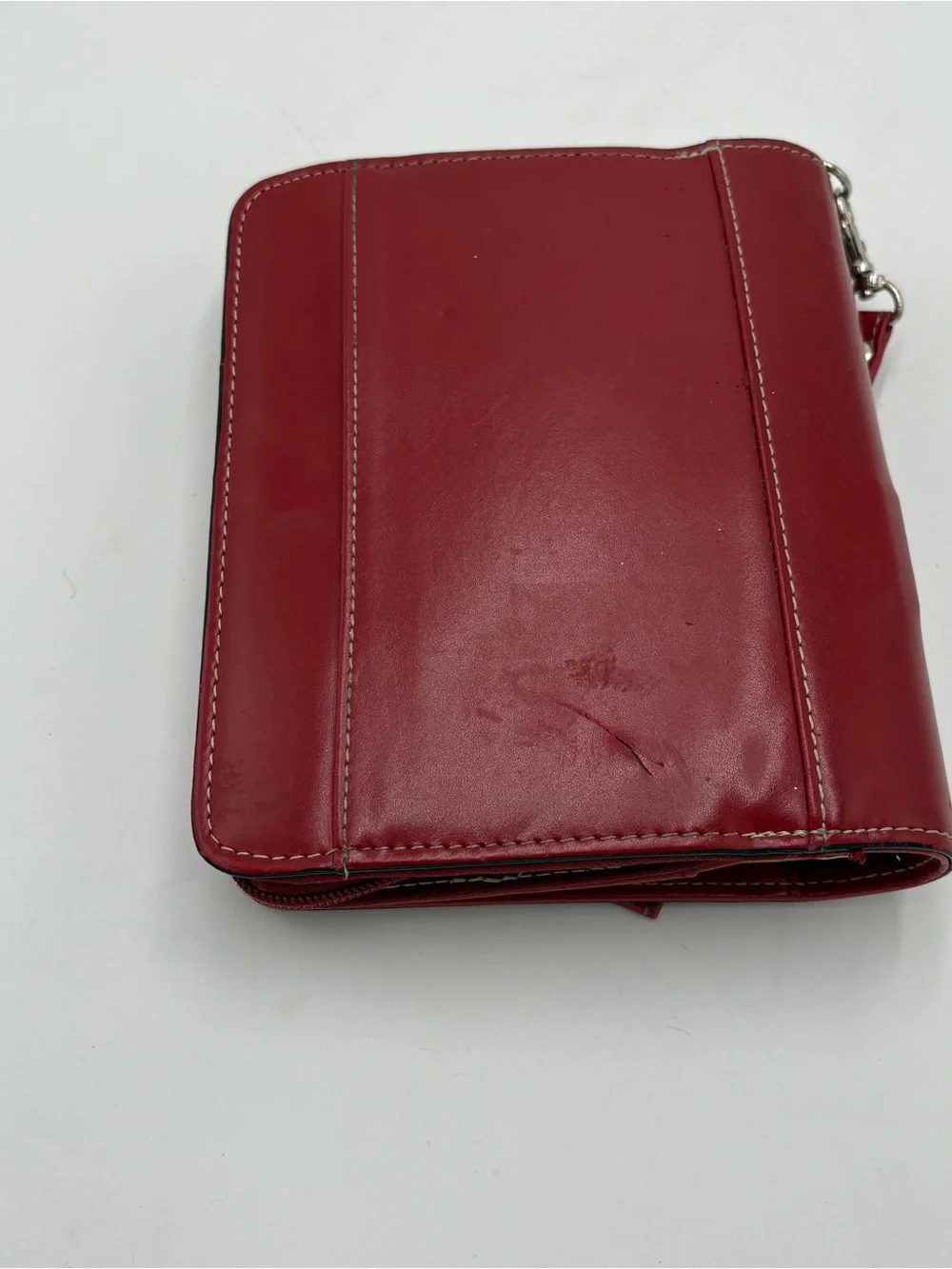 Vintage Red Leather Franklin Covey Planner 6 Ring Wrist Strap Wallet Pockets